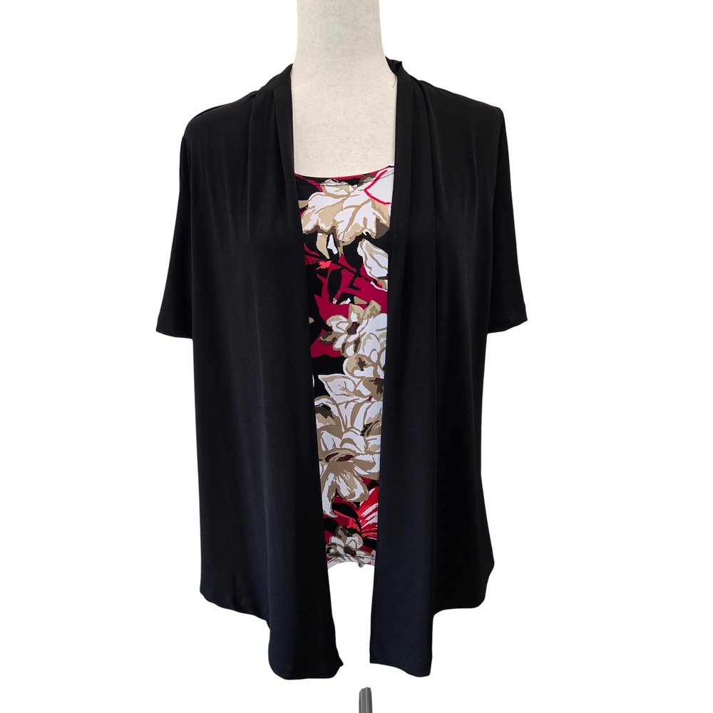 JM Collection Womens M Floral Tank Top & Black Cardigan Set One Piece Career